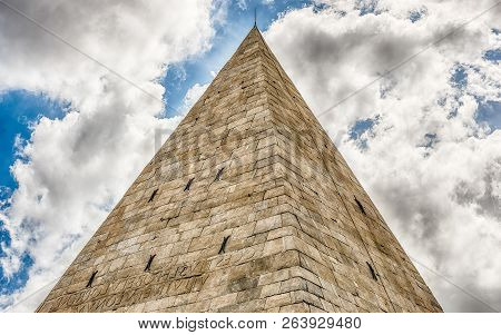 Scenic View Of The Pyramid Of Cestius, Iconic Landmark In Testaccio District In Rome, Italy