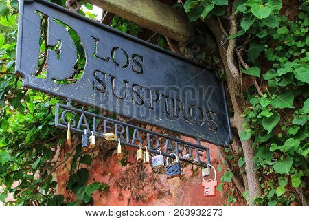 Calle De Los Suspiros (street Of Sighs) Sign In Colonia Del Sacramento, Uruguay. It Is One Of The Ol