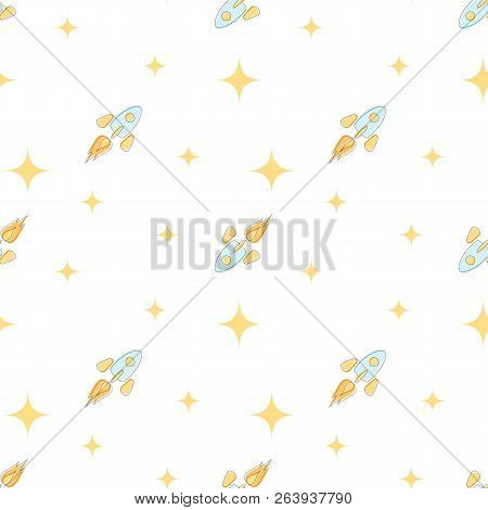 Space Background. Space Elements Seamless Pattern. Space Doodle Illustration. Vector Illustration. K