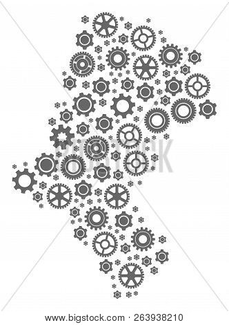 Map Of Silesia Voivodeship Designed With Gray Cog Symbols. Vector Abstract Collage Of Map Of Silesia