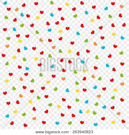 6995180 Falling Multicolored Hearts, Petals Background, Isolated On Transparent Background, Pattern 