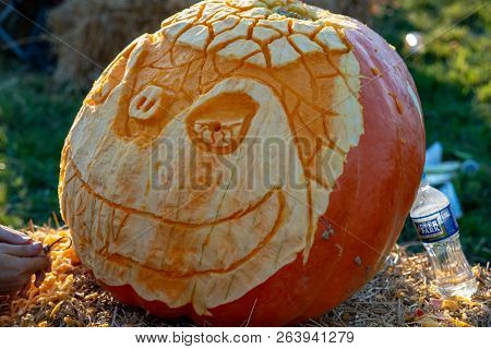 Chadds Ford, Pa - October 18: Person Carving Pumpkin At The Great Pumpkin Carve Carving Contest On O