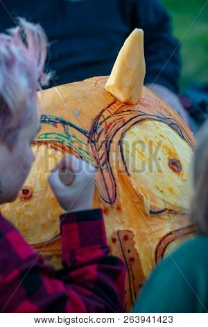 Chadds Ford, Pa - October 18: Person Carving Pumpkin At The Great Pumpkin Carve Carving Contest On O