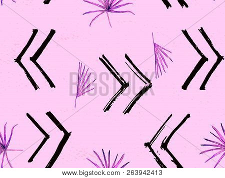 Red Rosy Exotic Pattern. Monstera Leaves And Hibiscus Flowers In Summer Print.  Saturated Large Flor