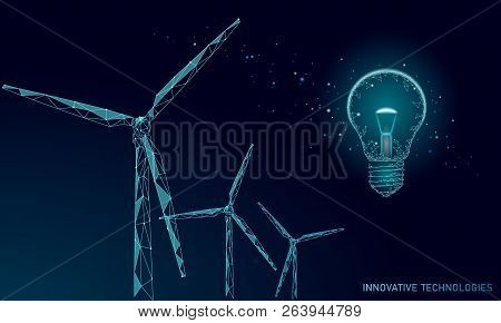 Light Bulb Windmills Idea Business Concept. Ecology Save Environment Wind Green Energy Sustainable P