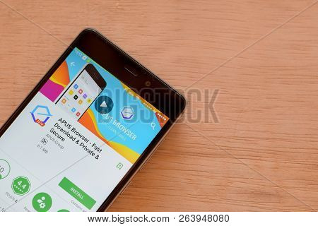Bekasi, West Java, Indonesia. October 19, 2018 : Apus Browser - Fast Download & Private & Secure Dev