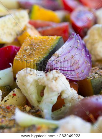 Sliced Vegetables Autumn Different Colors A Piece Of Onion Seasoning Spices Viennese Herbs