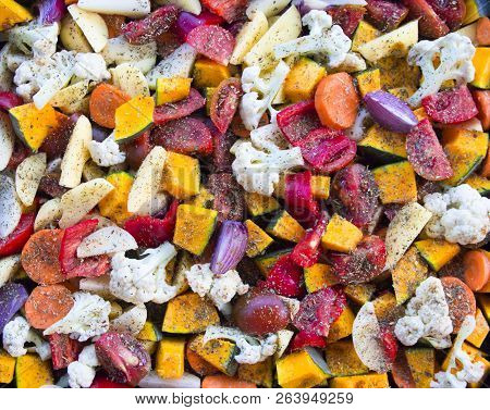 Sliced Vegetables Autumn Different Colors A Piece Of Onion Seasoning Spices Viennese Herbs