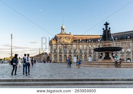 Bordeaux, France - July 22, 2018: Place De La Bourse. This Square Is One Of The Most Representative 