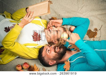 Beautiful Tender Couple Advertise Your Product And Services. Romantic Couple Wearing Pullover On Aut