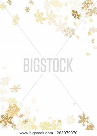 Winter Snowflakes Border Magic Vector Background.  Macro Snowflakes Flying Border Design, Holiday Ca