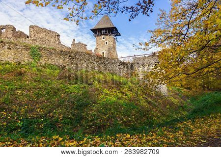 Stone Walls And Main Tower Of Medieval Nevytsky Castle Is One Of The Most Popular Travel Landmark Of