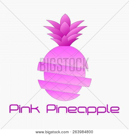 Vector Hand Drawn Pineapple With Striped Background. Exotic Tropical Fruit. Sketch. Pop Art. Perfect