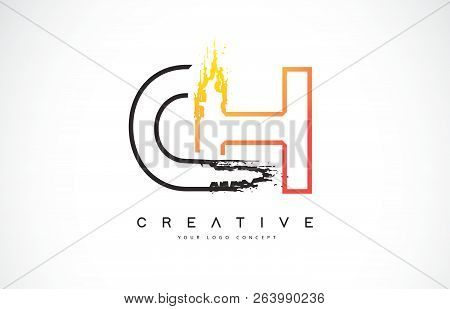Ch Creative Modern Logo Design Vetor With Orange And Black Colors. Monogram Stroke Letter Design.