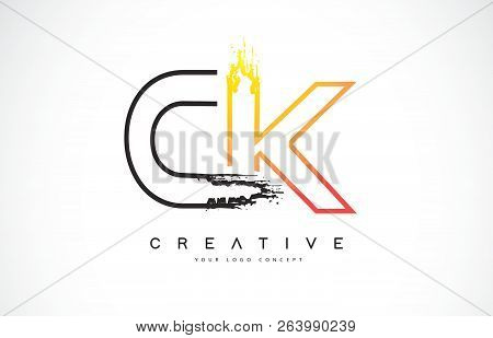 Ck Creative Modern Logo Design Vetor With Orange And Black Colors. Monogram Stroke Letter Design.