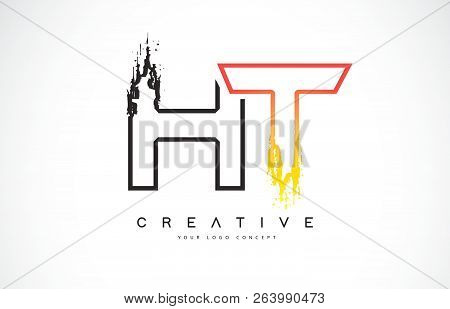 Ht Creative Modern Logo Design Vetor With Orange And Black Colors. Monogram Stroke Letter Design.
