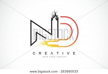 Nd N D  Creative Modern Logo Design Vetor With Orange And Black Colors. Monogram Stroke Letter Desig