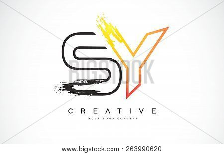 Sy Creative Modern Logo Design Vetor With Orange And Black Colors. Monogram Stroke Letter Design.