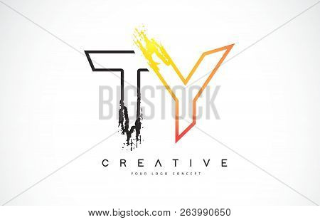 Ty Creative Modern Logo Design Vetor With Orange And Black Colors. Monogram Stroke Letter Design.