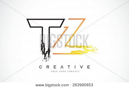 Tz Creative Modern Logo Design Vetor With Orange And Black Colors. Monogram Stroke Letter Design.