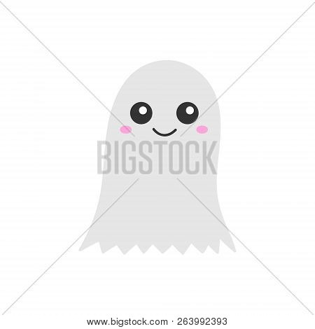 Cute Hand Drawn Spooky Ghost Vector Illustration. Halloween Scary White Spook, Isolated.