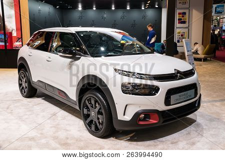 Paris - Oct 2, 2018: New Citroen C4 Cactus Car Showcased At The Paris Motor Show.