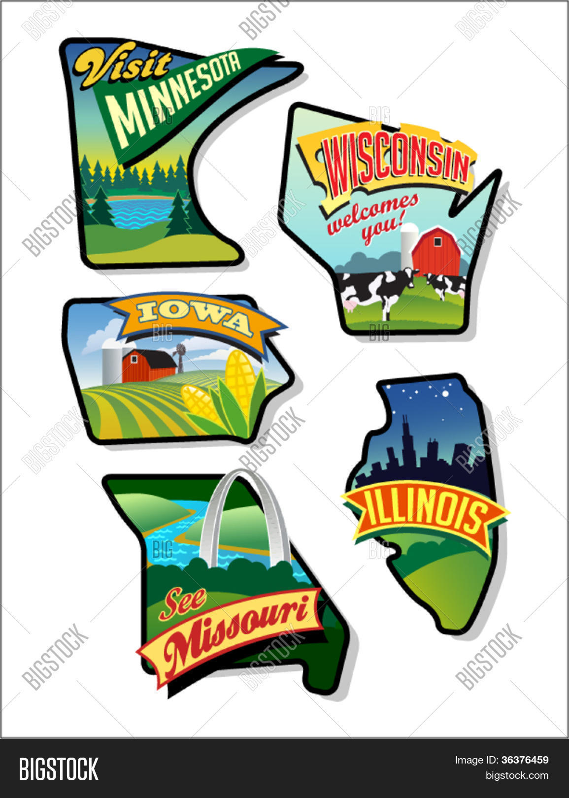 Midwest Vector Colorful Vector Vector & Photo (Free Trial) | Bigstock