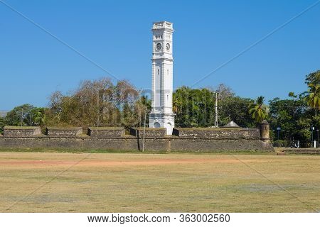 View Of The Old Clock Tower On The Territory Of The Old Dutch Fortress. Matara, Sri Lanka