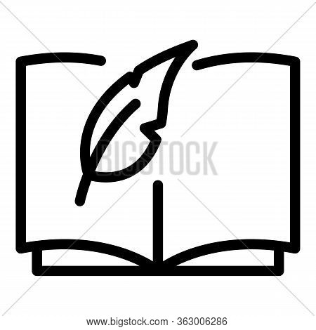 Feather Wrote In Diary Icon. Outline Feather Wrote In Diary Vector Icon For Web Design Isolated On W