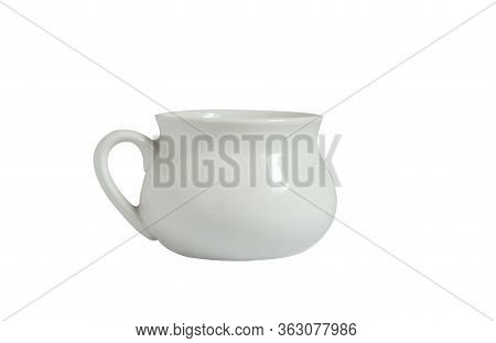 White Glossy Jug With Handle Isolated On White Background.