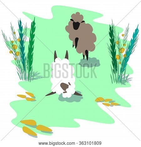 Funny Sheep On The Lawn Seamless Pattern. Hand Drown Doodle Style. For Dress Fabric, T Shirt Print, 