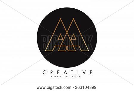 Golden Letters Aa A Logo With Monogram Design. Simple Aa Icon With Black Circle. Creative Stamp Vect