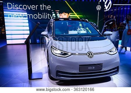 Frankfurt Am Main, Germany - September 17, 2019: World Premiere Of The Electric Car Volkswagen Id.3 