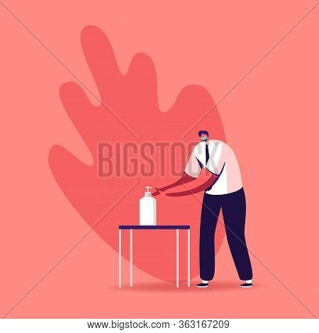 Precautionary Hygienic Measures, Coronavirus Protection Concept. Man Character Washing Hands With An