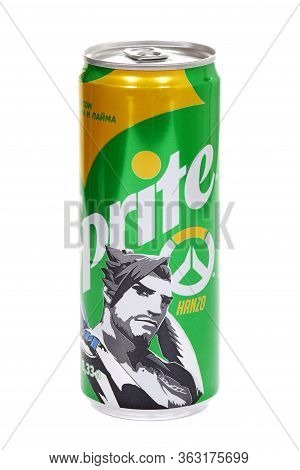Novyy Urengoy, Russia - April 25, 2020: Aluminium Can Of The Sprite Lemon And Lime Overwatch Edition
