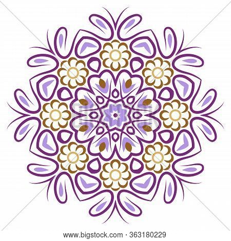 Mandala. Indian Antistress Medallion. Abstract Islamic Flower, Arabic Henna Design, Yoga Symbol.