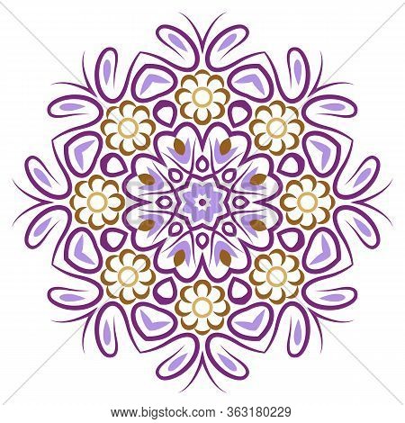 Mandala. Indian Antistress Medallion. Abstract Islamic Flower, Arabic Henna Design, Yoga Symbol.