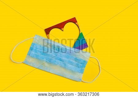 Lgbt Symbol Rainbow Empty Heart With Rainbow Frame. Medical Mask. International Day Against Homophob