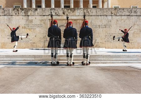 Athens, Greece - October 30, 2019. Changing Of The Presidential Guard Called Evzones In Front Of The