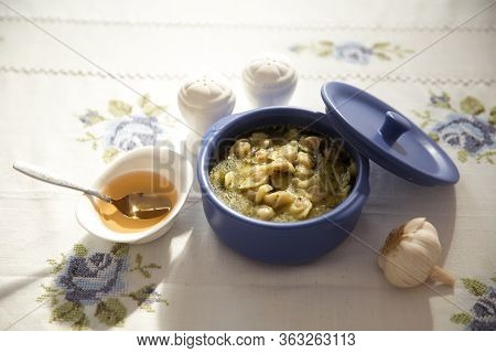 Dushbere - Soup With Meat Dumplings With Mint Leaves Served With Vinegar Azerbaijan Cuisine