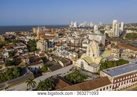 Aerial View Of The Historic City Center Of Cartagena, Colombia