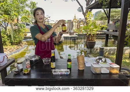 Bangkok, Thailand - March 3rd, 2020: A Thai Cooking Lesson In A Cooking School In Bangkok, Thailand