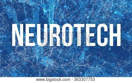 Neurotech Theme With Abstract Network Patterns And Skyscrapers
