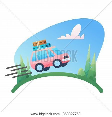 Cool Flat Design Modern Crossover Vehicle With Luggage On Top.