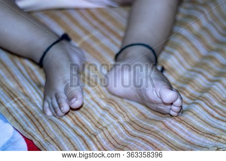 Cute Baby Feet, Cute Baby Playing On Blanket
