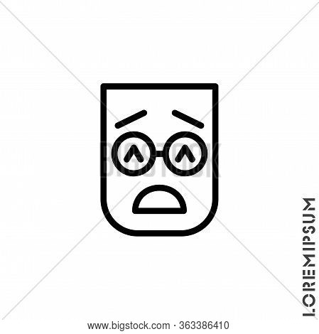 Sad Give Up Tired Emoticon Icon Vector Illustration. Outline Style. Very Sad Cry Stressful Emoticon 