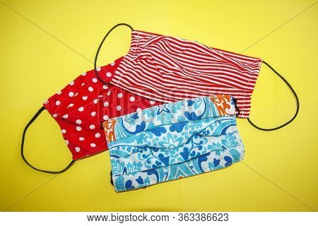 Hand Made, Hand Sewing Colorful Nice Face, Protective Masks. Cheerful Cotton Masks As A Protection A