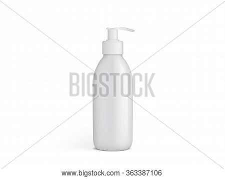White  Plastic Bottle With  Pump Vector Mock Up  Template