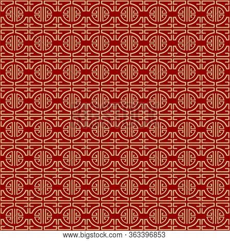 Gold Archs On Red Background - Retro Style Chinese Seamless Parttern. Vector.