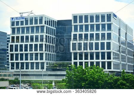 Pasay, Ph - July 15 - Telstra Building Facade On July 15, 2018 In Pasay, Philippines. Telstra Is Aus